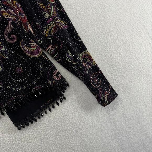 Vintage MSK Top Women's Medium Black Studded Whimsigoth Tassle Open Front y2k - Picture 8 of 10